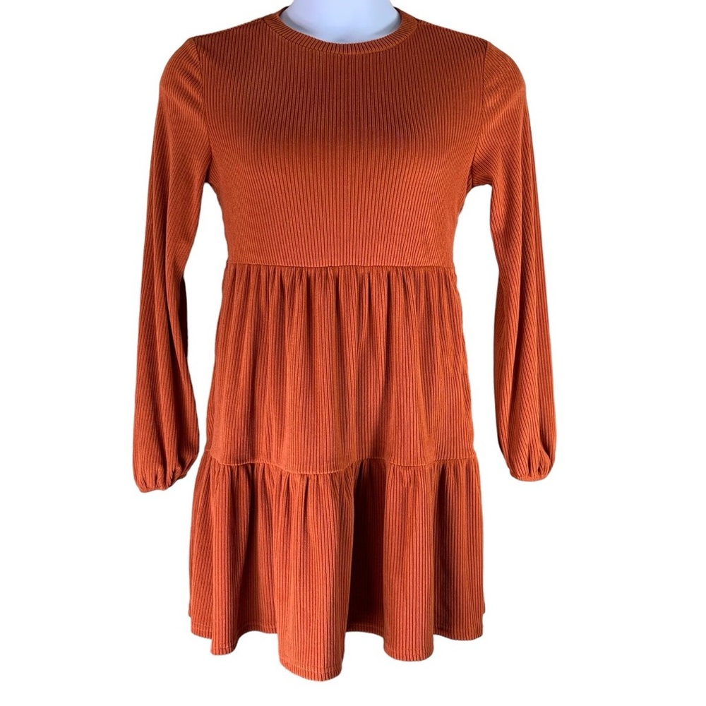SHEIN ribbed Rust Orange Long Sleeve Dress